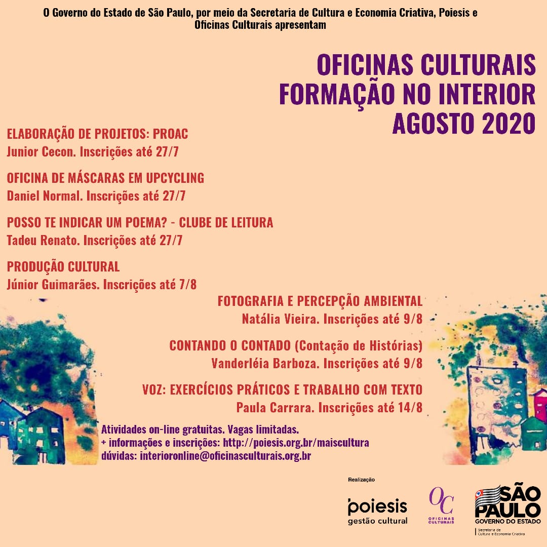 Leia mais sobre o artigo Mais Cultura abre inscrições para 7 novas Oficinas Culturais Online Gratuitas