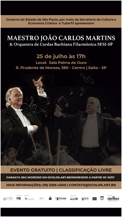 Leia mais sobre o artigo Maestro João Carlos Martins e Orquestra de Cordas Bachiana Filarmônica do Sesi-SP farão apresentação em Salto