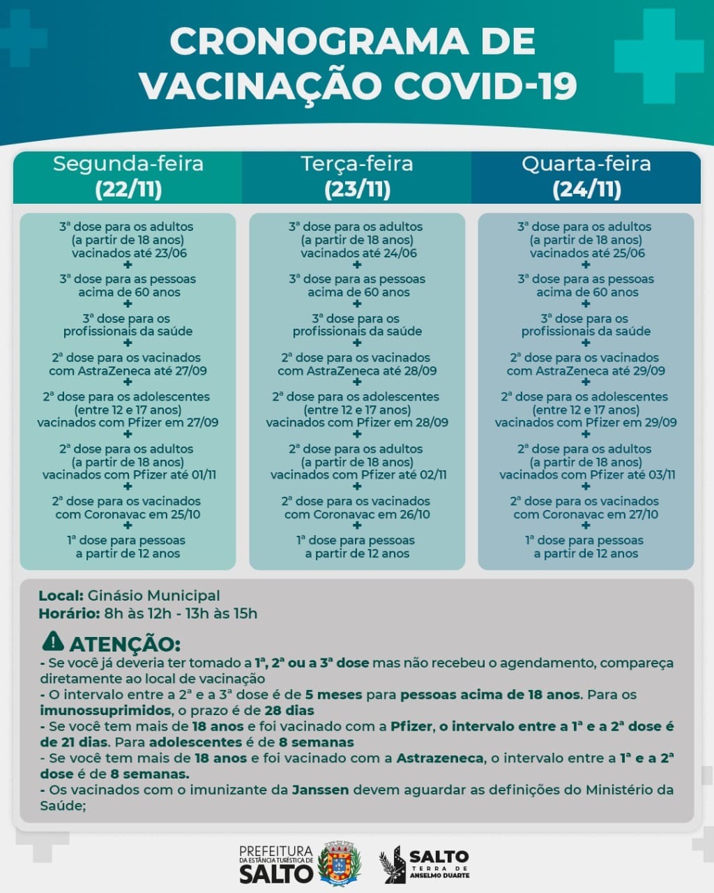 Leia mais sobre o artigo Cronograma de Vacinação COVID-19 (22/11 – 23/11 – 24/11)