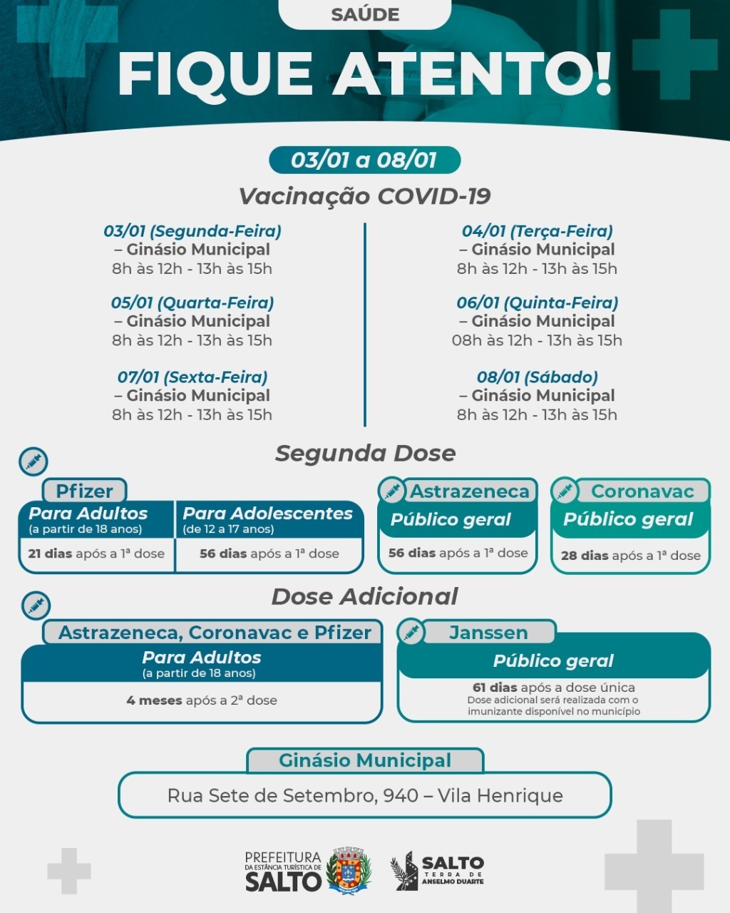 Leia mais sobre o artigo Fique Atento – 03/01 a 08/01 – Vacinação COVID-19