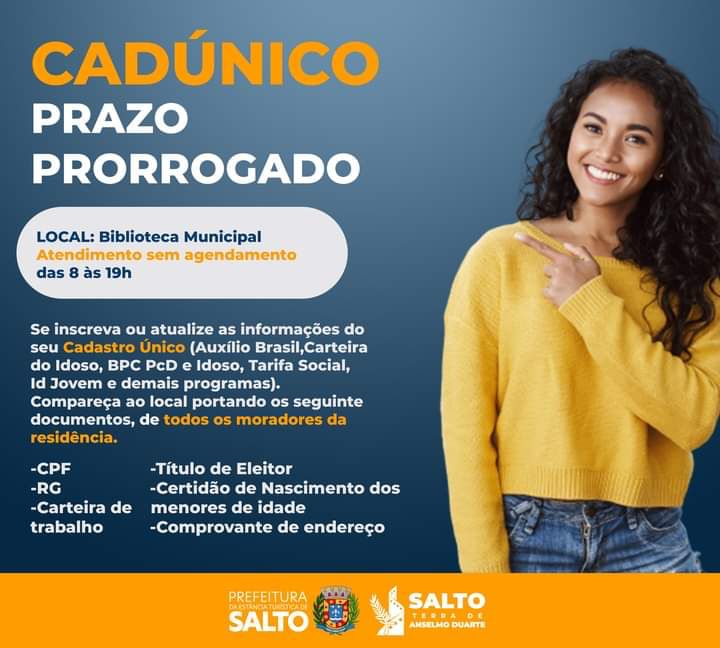 Leia mais sobre o artigo INSCRIÇÃO DO CADÚNICO É PRORROGADA ATÉ 20 DE ABRIL