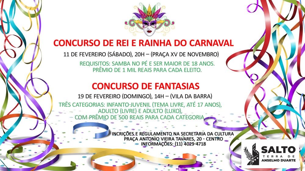 Leia mais sobre o artigo FOLIA DE SALTO COMEÇA COM CONCURSOS NA PRAÇA XV, DIA 11/02