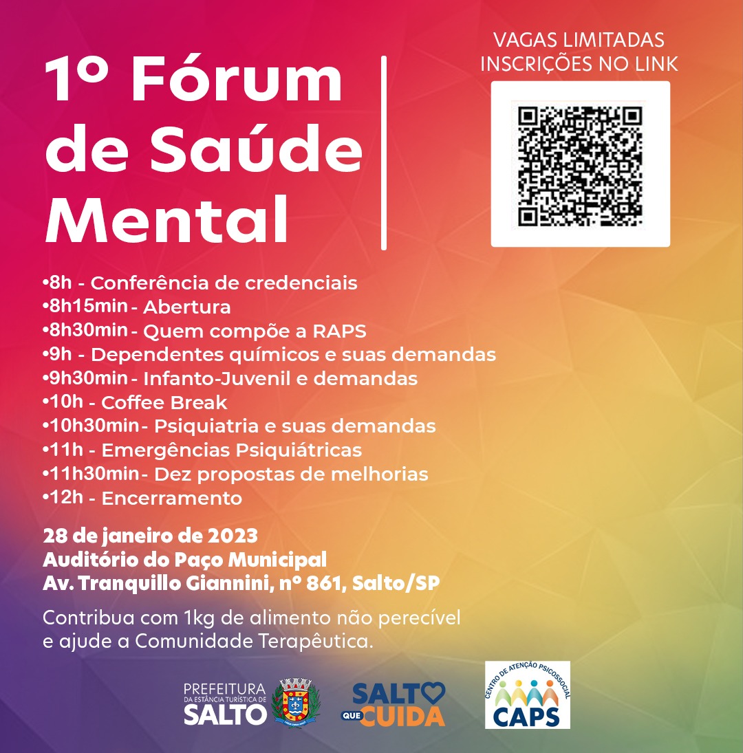 Leia mais sobre o artigo PREFEITURA DE SALTO PROMOVE 1º FÓRUM DE SAÚDE MENTAL NO DIA 28 DE JANEIRO