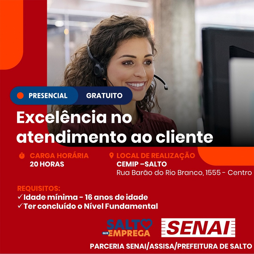 Leia mais sobre o artigo CURSO GRATUITO: ‘EXCELÊNCIA NO ATENDIMENTO AO CLIENTE’