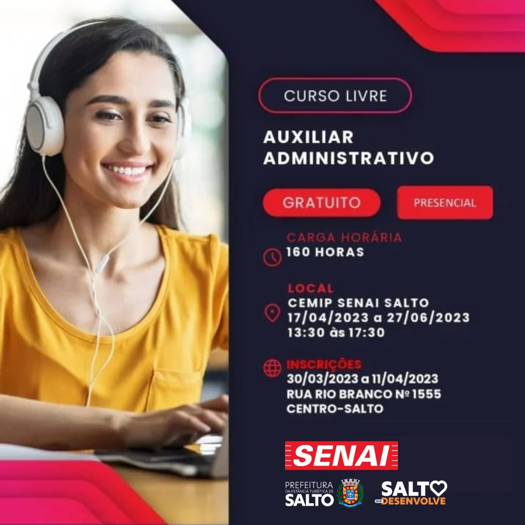 Leia mais sobre o artigo Prefeitura de Salto e SENAI oferecem curso gratuito de Auxiliar Administrativo